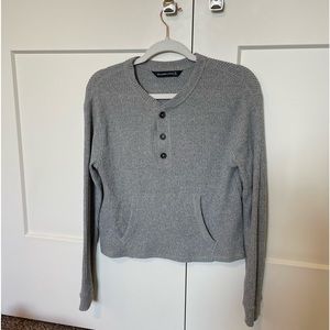 Gray Ribbed Henley Sweater